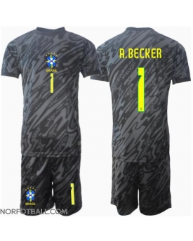Billige Fotballdrakt Brasil Alisson Becker #1 Keeper Replika Bortedraktsett Barn Copa America 2024 Kortermet (med bukser)